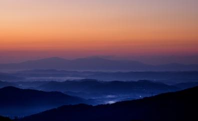 Sunset, horizon, mountains, silhouette