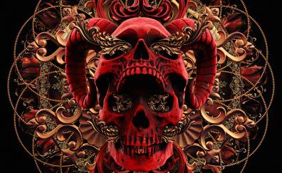 Red skull, abstract, art