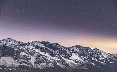 Snow covered mountains, stars, nature, starry sky
