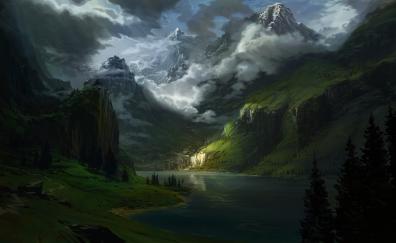 Fantasy. nature, river, mountains