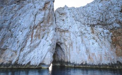 Arch, rock cliff, coast, sea