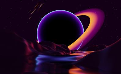 Dark Saturn, planet, digital art, dark