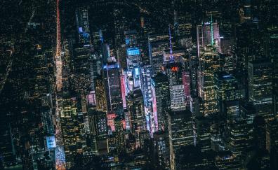 New York, building, night, cityscape