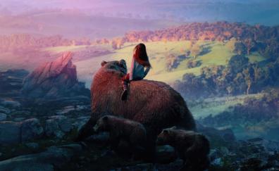 The bear ride, girl and beasts, fantasy art