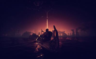 Kratos, boat riding, God of War, gaming art
