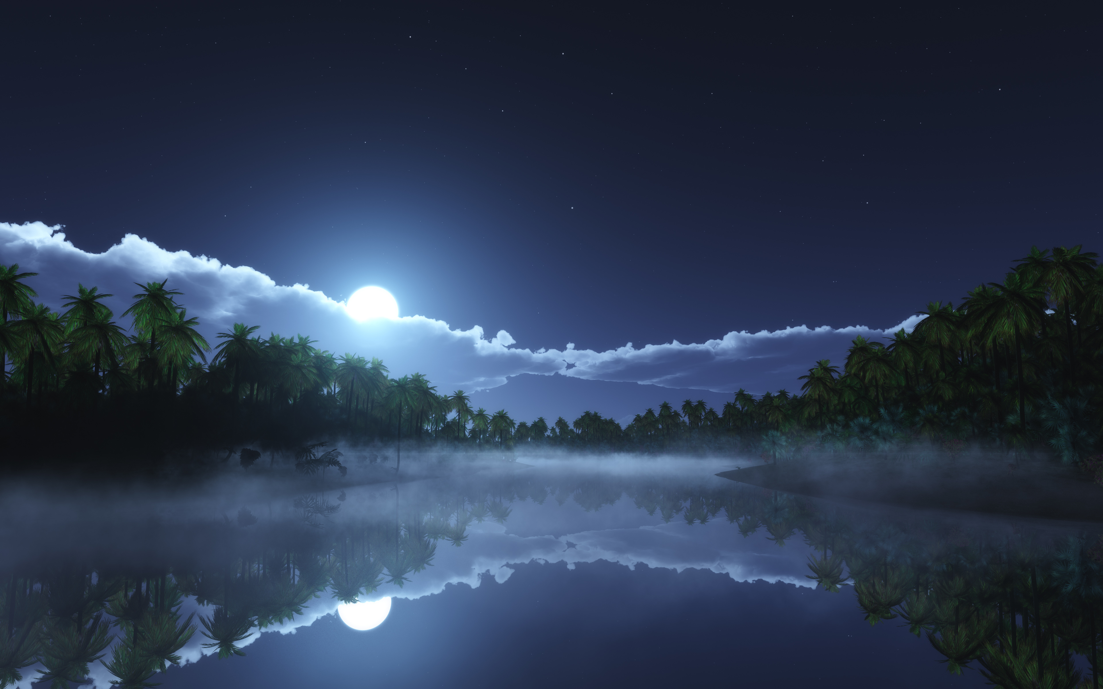 Download full moon, reflection, cold night, tropical, starry sky ...